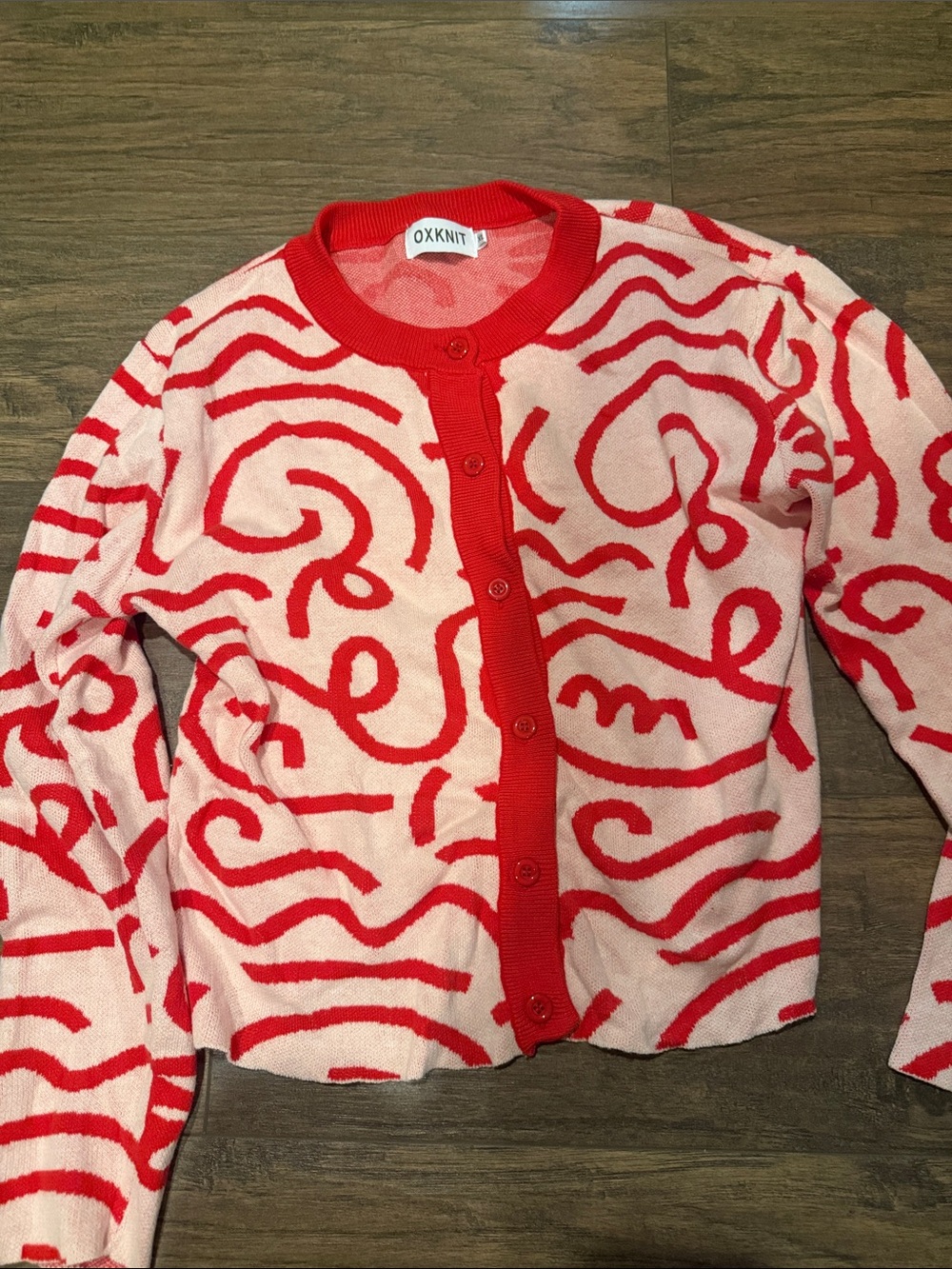 OXXKNIT Pink & Red Patterned Button Cardigan XL - Picture 2 of 3